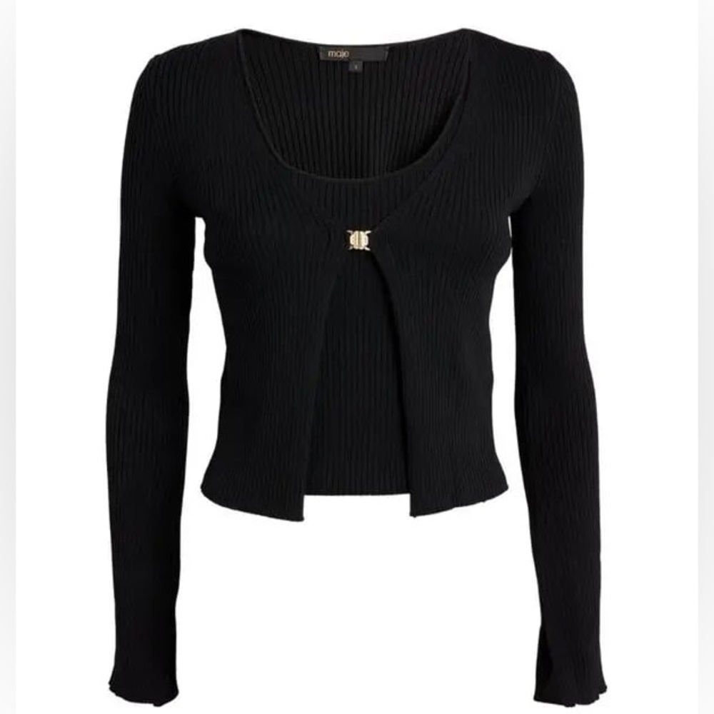 MAJE  Stretch-Knit Cardigan And Tank Top Set Size 2